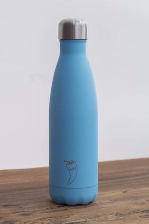 Chilly water bottle in paste blue colour and 500ml size, front image - SEA YOGI