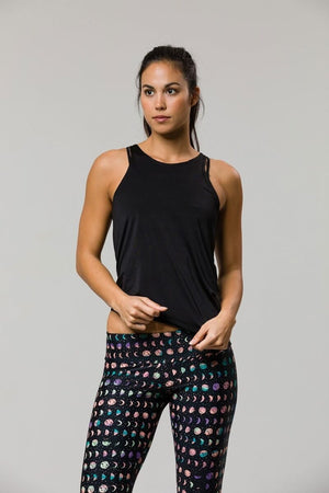 SEA YOGI // Tie back tank yoga top from Onzie in black, front